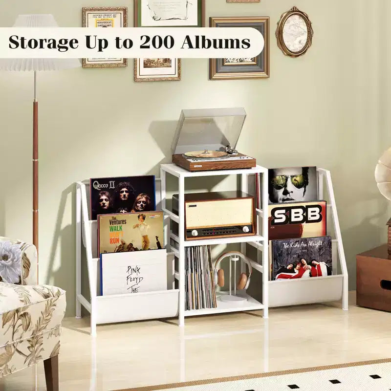 Record Player Stand with Vinyl Storage and 3 Shelves
