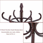 Wood Standing Coat Rack with 12 Hooks and Umbrella Stand, Reddish Brown
