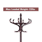 Wood Standing Coat Rack with 12 Hooks and Umbrella Stand, Reddish Brown