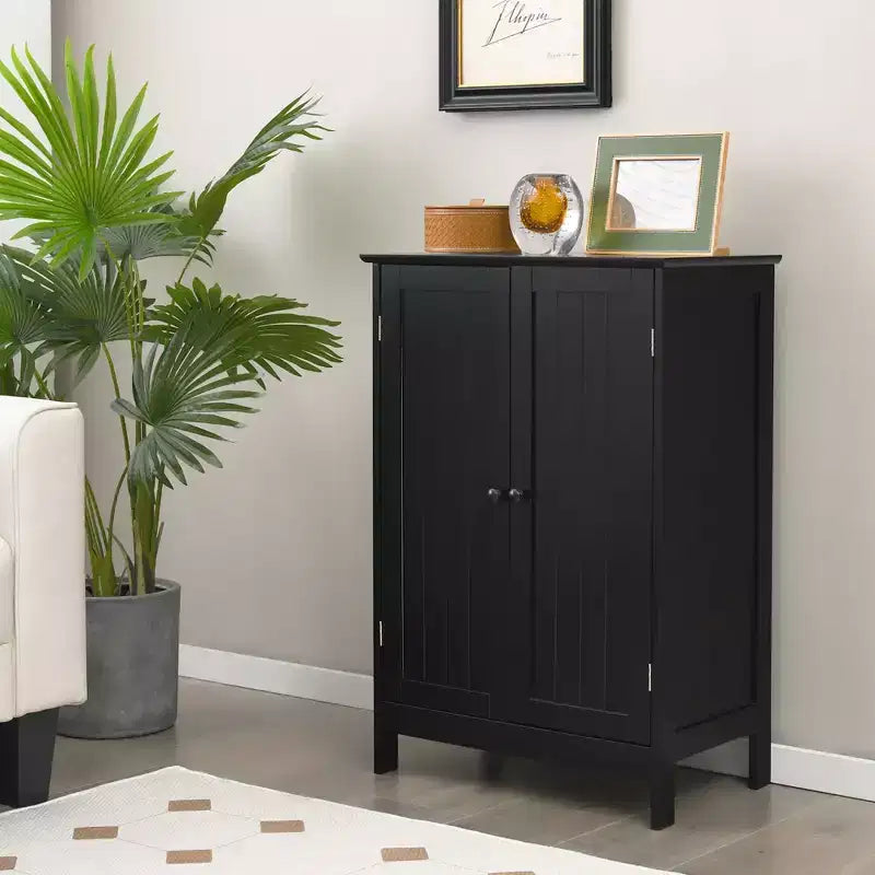Bathroom Floor Storage Cabinet with Double Door – Black