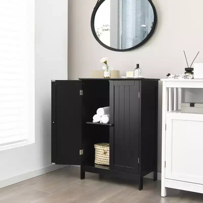 Bathroom Floor Storage Cabinet with Double Door – Black