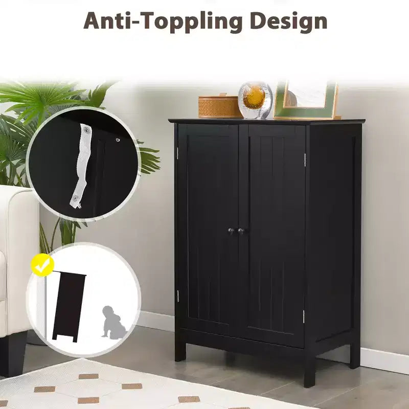 Bathroom Floor Storage Cabinet with Double Door – Black