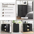 Bathroom Floor Storage Cabinet with Double Door – Black