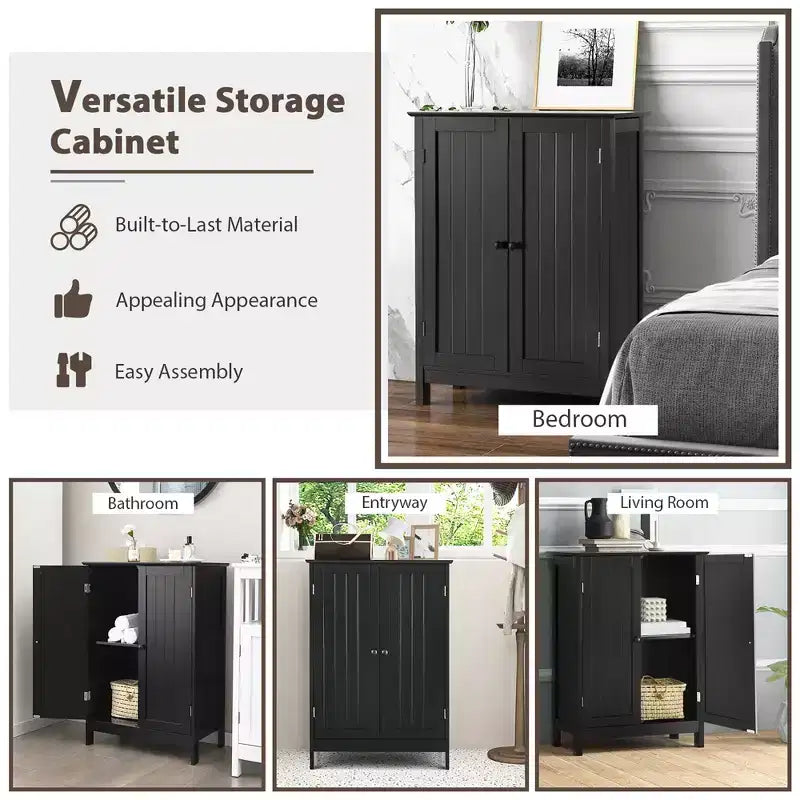Bathroom Floor Storage Cabinet with Double Door – Black