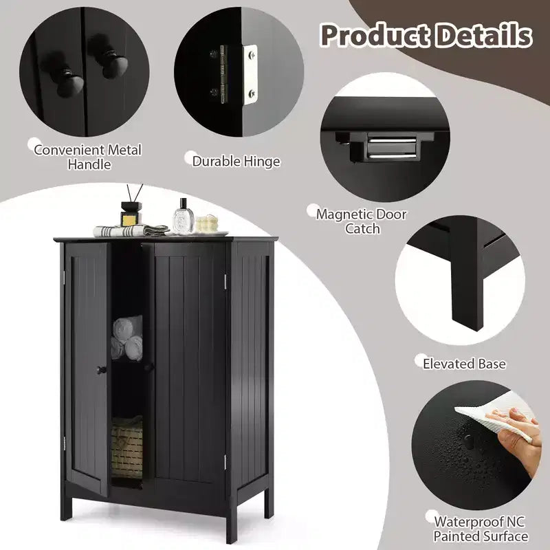 Bathroom Floor Storage Cabinet with Double Door – Black