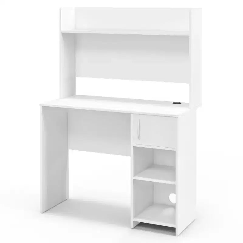 Computer Desk with Raised Display Shelf and Open Shelves