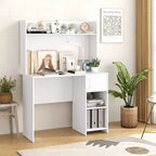 Computer Desk with Raised Display Shelf and Open Shelves