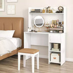 Computer Desk with Raised Display Shelf and Open Shelves