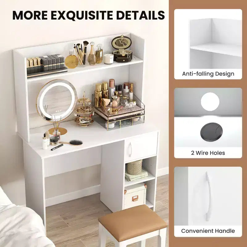Computer Desk with Raised Display Shelf and Open Shelves