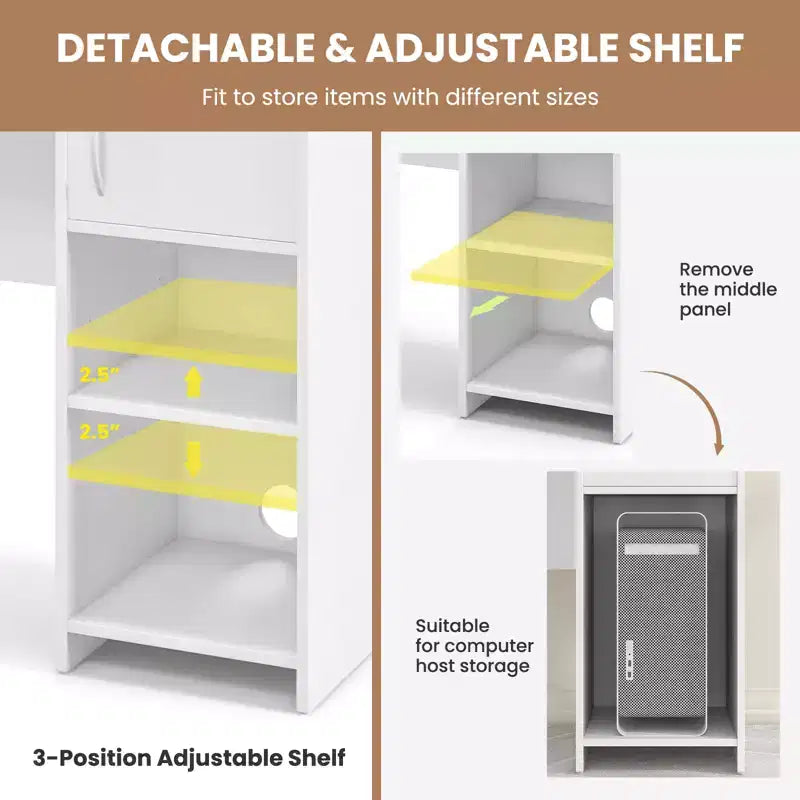 Computer Desk with Raised Display Shelf and Open Shelves