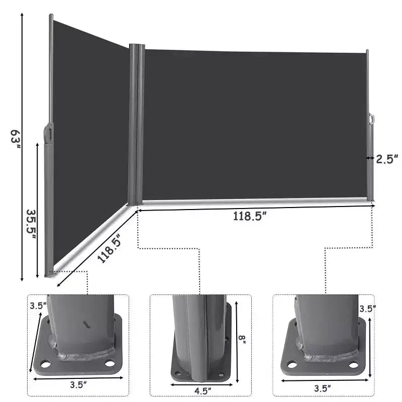 63" H Patio Retractable Double Folding Side Awning Screen Divider