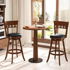 Set of 2 Swivel Bar Stools with High Back and Rubber Wood Frame