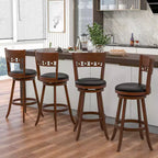 Set of 2 Swivel Bar Stools with High Back and Rubber Wood Frame