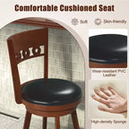 Set of 2 Swivel Bar Stools with High Back and Rubber Wood Frame