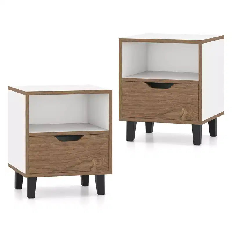 2-Piece Nightstand Set with Drawer and Open Shelf