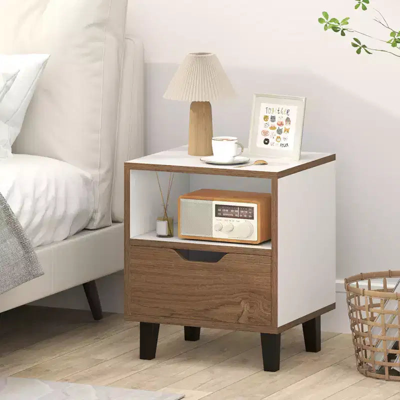2-Piece Nightstand Set with Drawer and Open Shelf