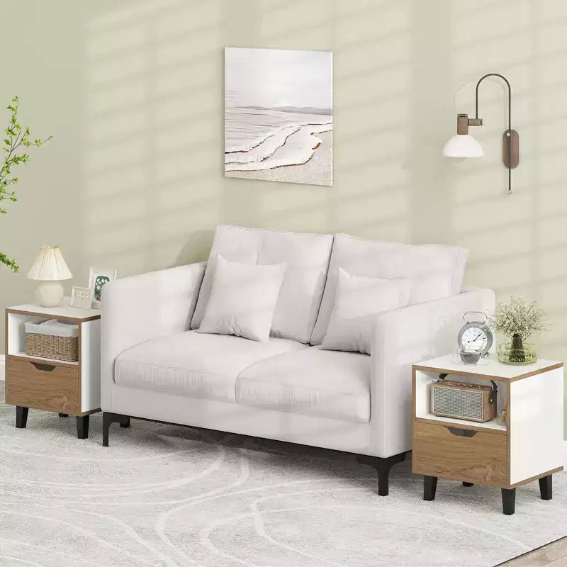 2-Piece Nightstand Set with Drawer and Open Shelf