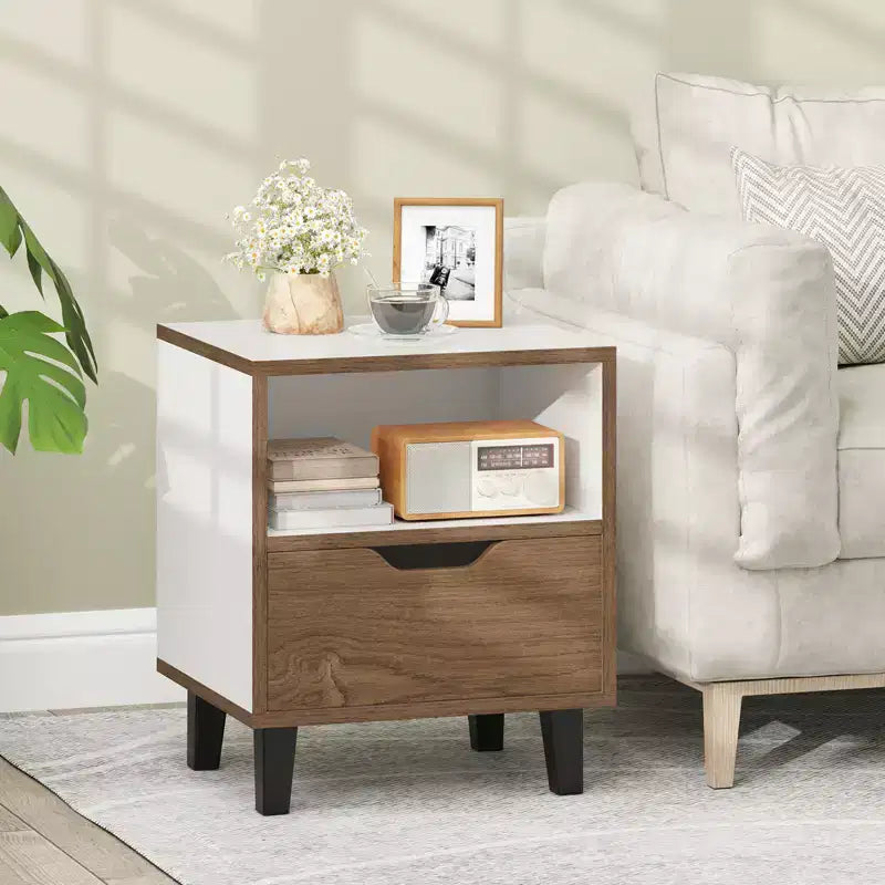 2-Piece Nightstand Set with Drawer and Open Shelf