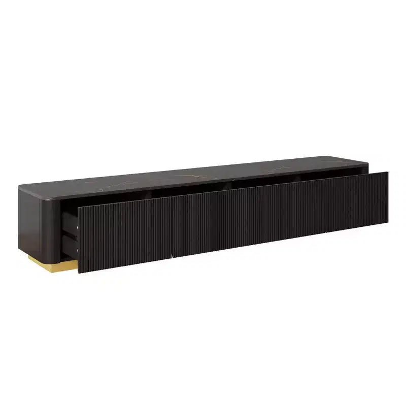 Fluted TV Stand for 85-Inch TVs with 4 Drawers and Gold Base