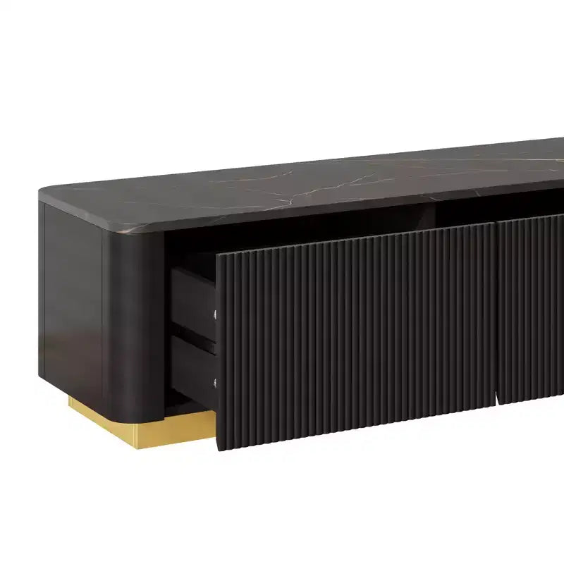 Fluted TV Stand for 85-Inch TVs with 4 Drawers and Gold Base
