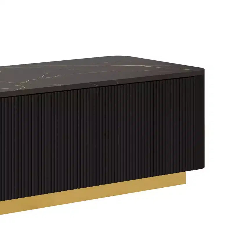 Fluted TV Stand for 85-Inch TVs with 4 Drawers and Gold Base
