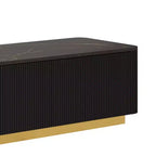 Fluted TV Stand for 85-Inch TVs with 4 Drawers and Gold Base