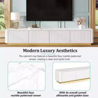 Fluted TV Stand for 85-Inch TVs with 4 Drawers and Gold Base