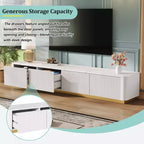 Fluted TV Stand for 85-Inch TVs with 4 Drawers and Gold Base