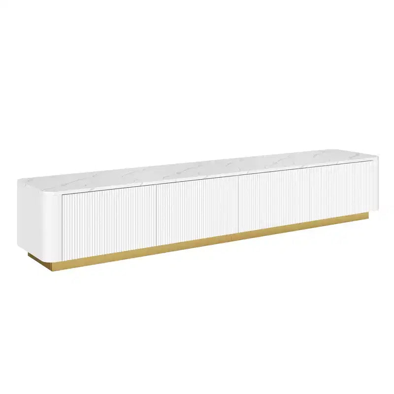 Fluted TV Stand for 85-Inch TVs with 4 Drawers and Gold Base