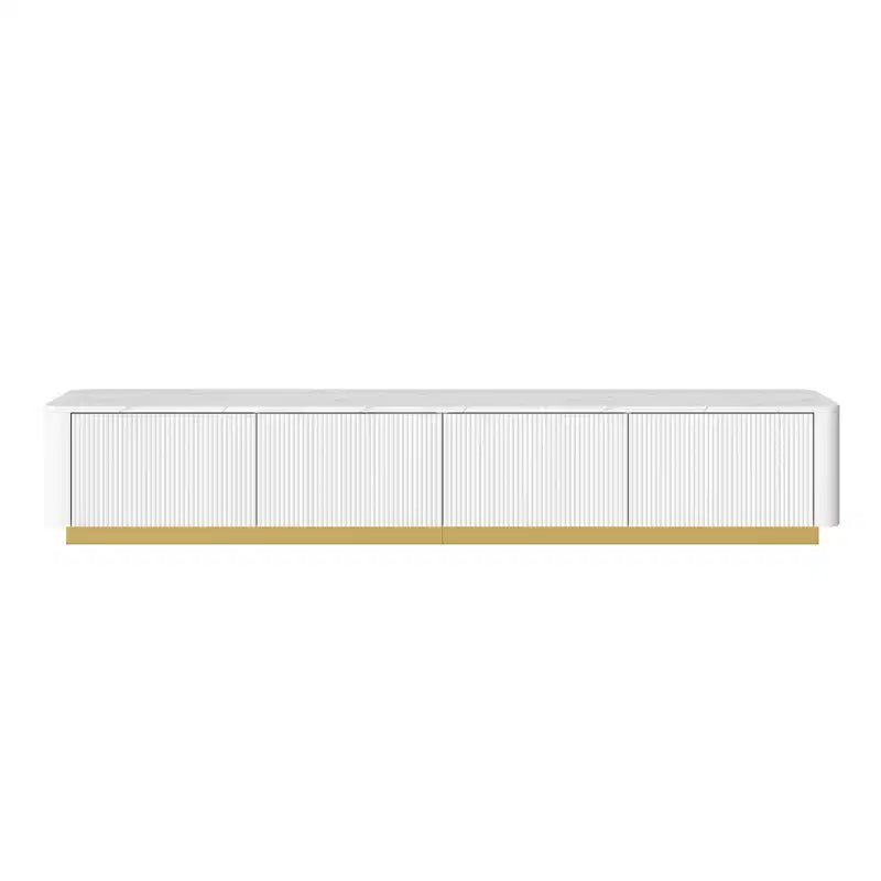 Fluted TV Stand for 85-Inch TVs with 4 Drawers and Gold Base