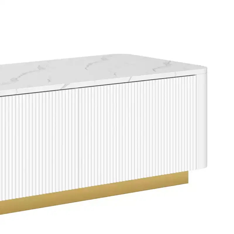 Fluted TV Stand for 85-Inch TVs with 4 Drawers and Gold Base