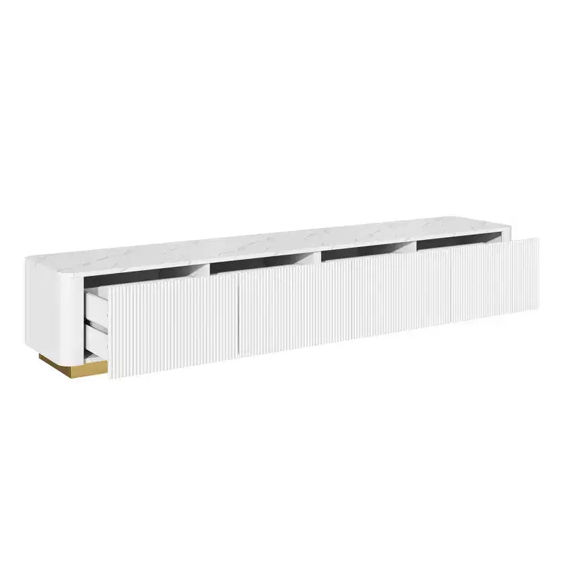 Fluted TV Stand for 85-Inch TVs with 4 Drawers and Gold Base