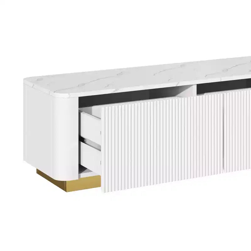 Fluted TV Stand for 85-Inch TVs with 4 Drawers and Gold Base