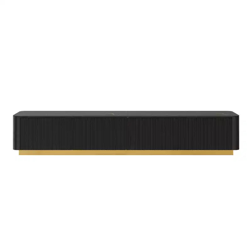 Fluted TV Stand for 85-Inch TVs with 4 Drawers and Gold Base