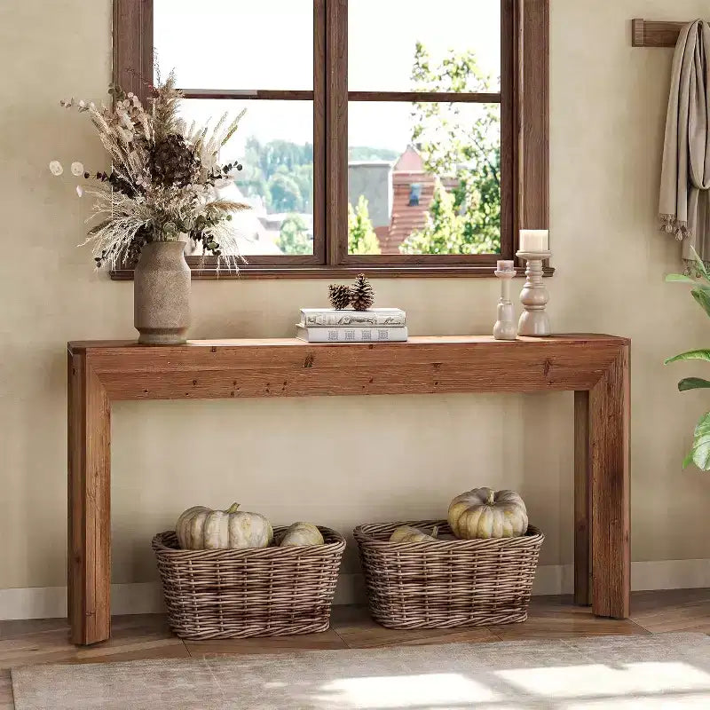 63-Inch Solid Wood Console Table with Splayed Legs
