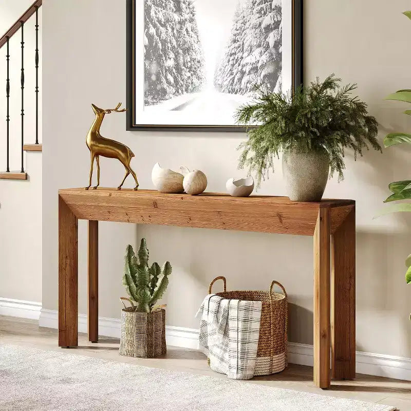 63-Inch Solid Wood Console Table with Splayed Legs