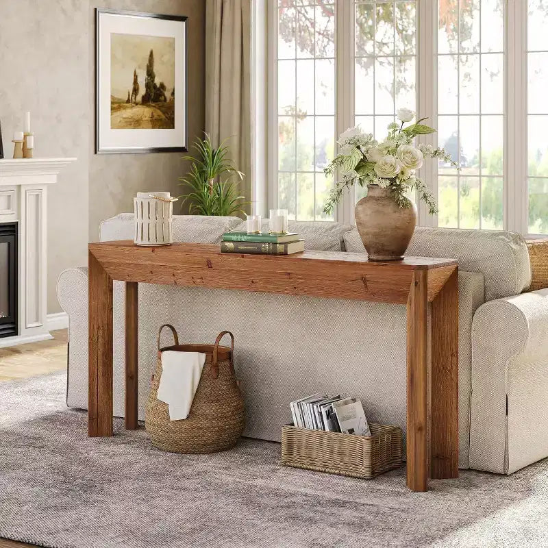 63-Inch Solid Wood Console Table with Splayed Legs