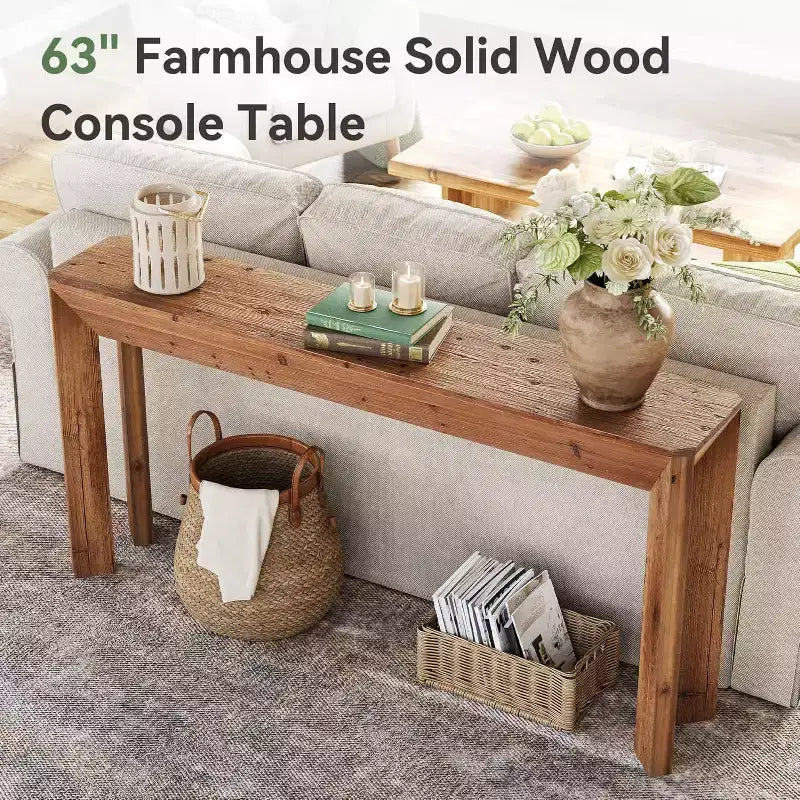 63-Inch Solid Wood Console Table with Splayed Legs