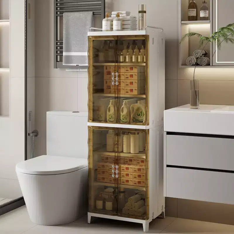 2/3-Tier Tall Narrow Storage Cabinet with Glass Doors, White