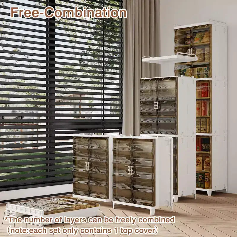 2/3-Tier Tall Narrow Storage Cabinet with Glass Doors, White