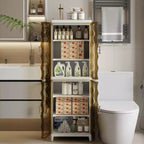 2/3-Tier Tall Narrow Storage Cabinet with Glass Doors, White