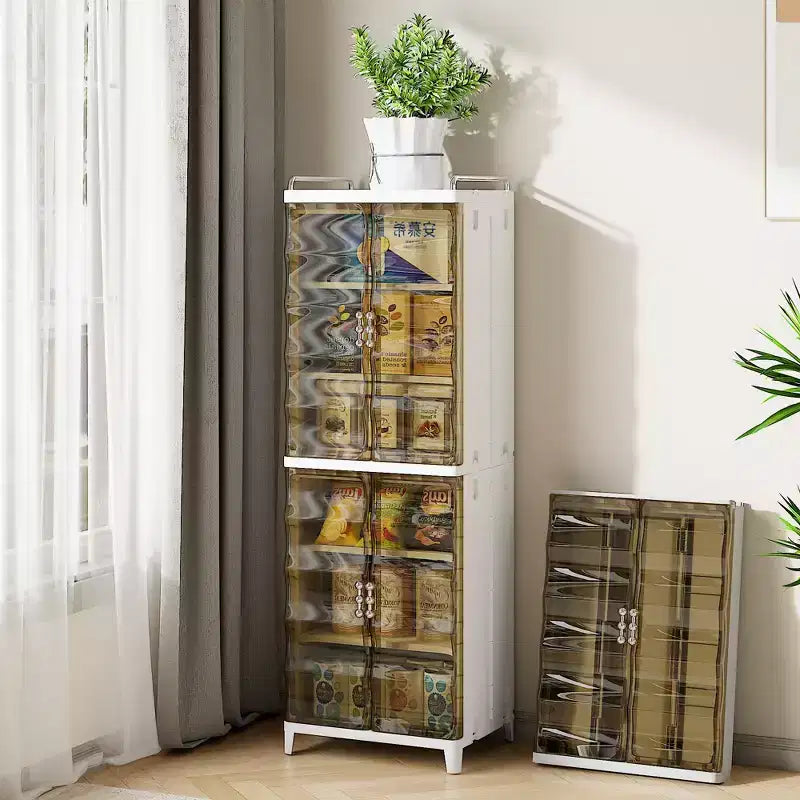 2/3-Tier Tall Narrow Storage Cabinet with Glass Doors, White