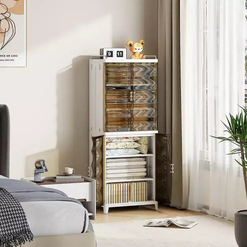 2/3-Tier Tall Narrow Storage Cabinet with Glass Doors, White