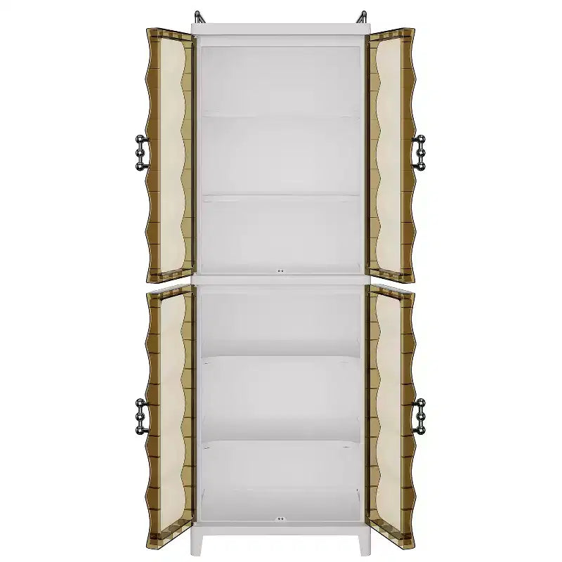 2/3-Tier Tall Narrow Storage Cabinet with Glass Doors, White