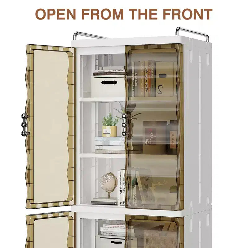 2/3-Tier Tall Narrow Storage Cabinet with Glass Doors, White