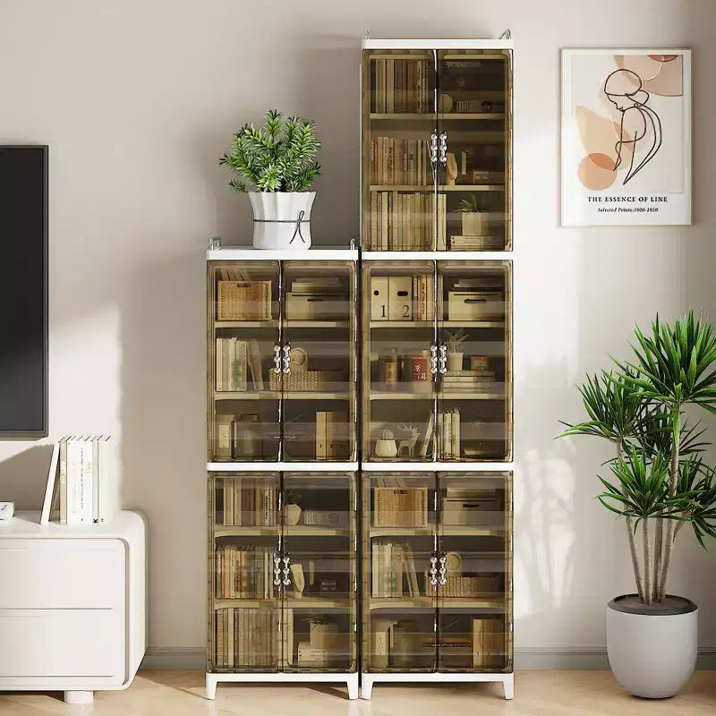 2/3-Tier Tall Narrow Storage Cabinet with Glass Doors, White
