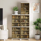 2/3-Tier Tall Narrow Storage Cabinet with Glass Doors, White
