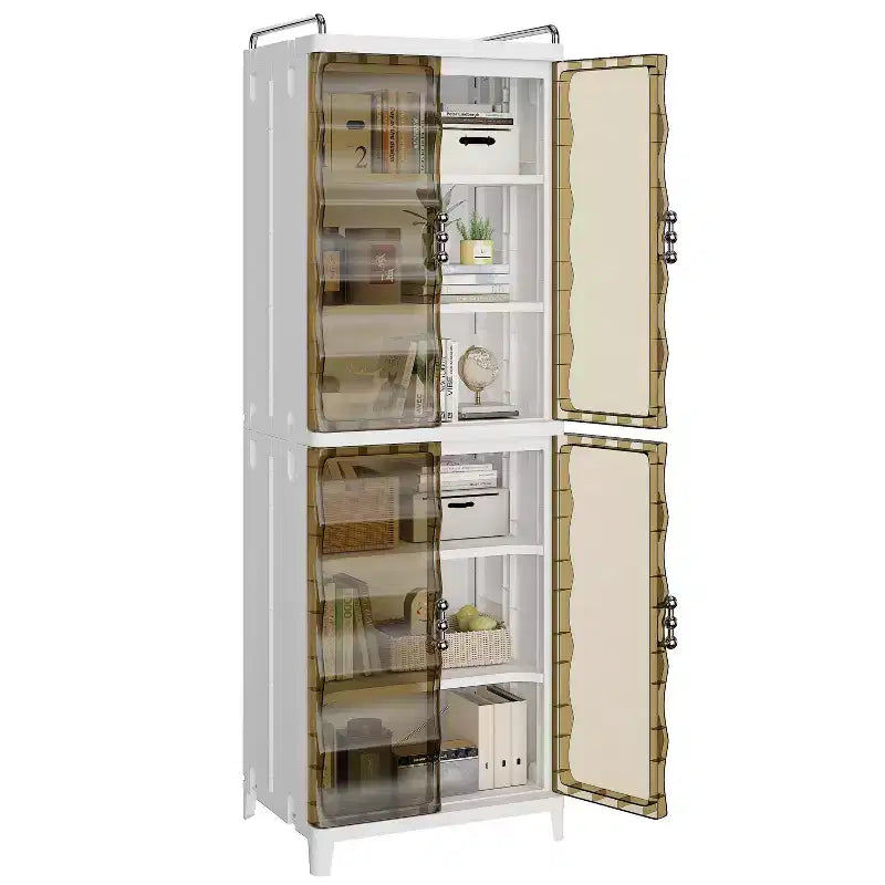 2/3-Tier Tall Narrow Storage Cabinet with Glass Doors, White