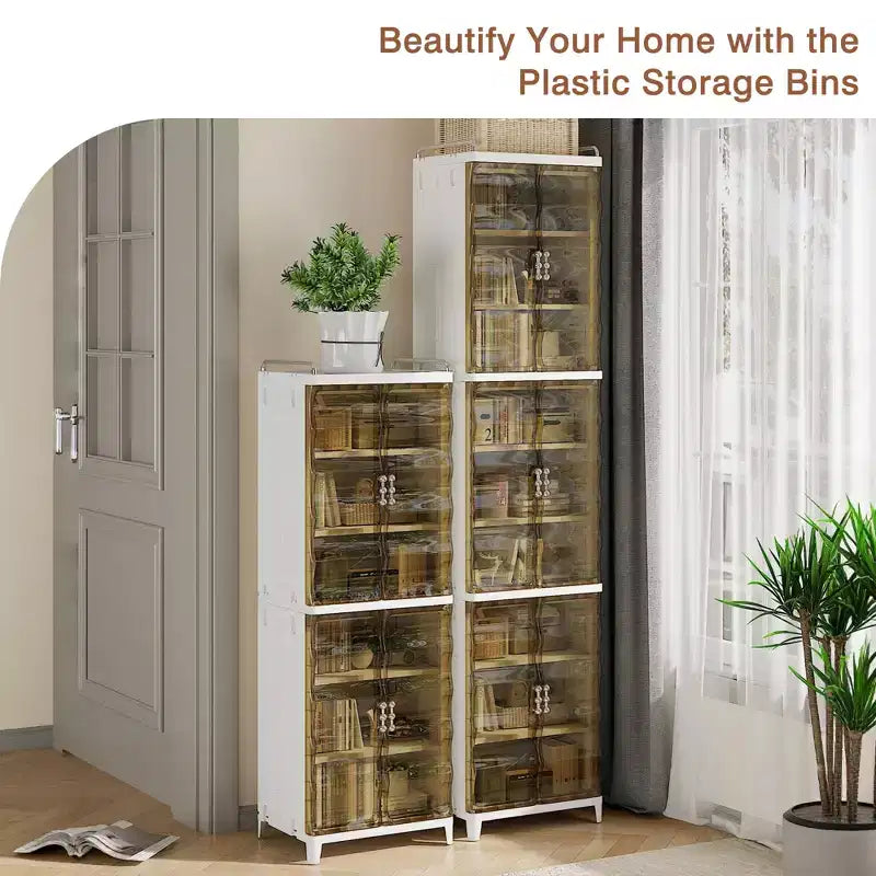 2/3-Tier Tall Narrow Storage Cabinet with Glass Doors, White