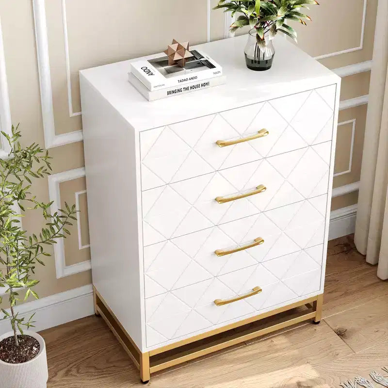 4-Drawer Dresser with Metal Legs and Gold Handles